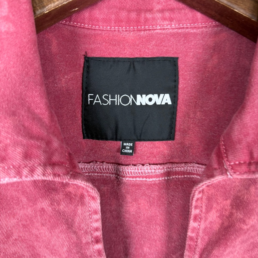 Fashion Nova Sleeveless Crop Pink Denim Jacket Size 1X Y2K Streetwear - Picture 3 of 7
